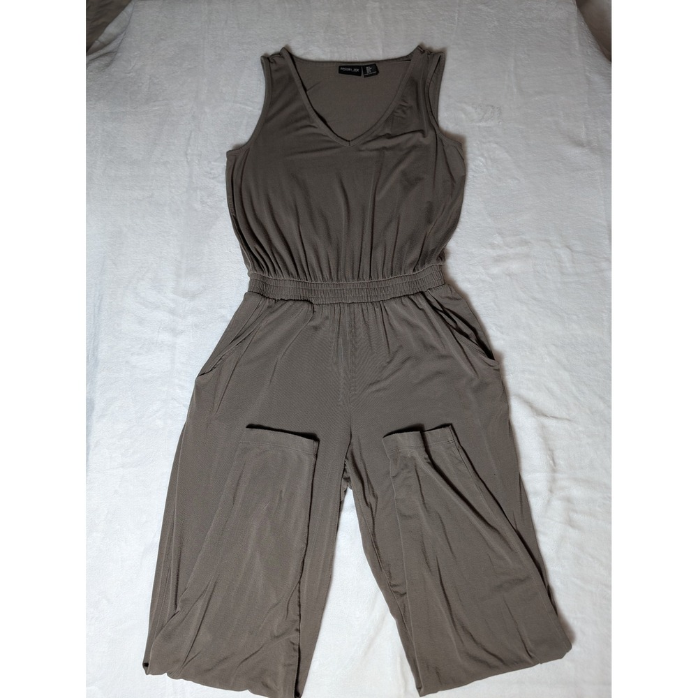 Rachel Zoe Size S Taupe Wide-Leg Cropped Jumpsuit Utility Pockets
